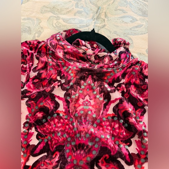 Free People All The Time Pink and Red Paisley Baroque Velvet Babydoll Mini Dress - Picture 6 of 7